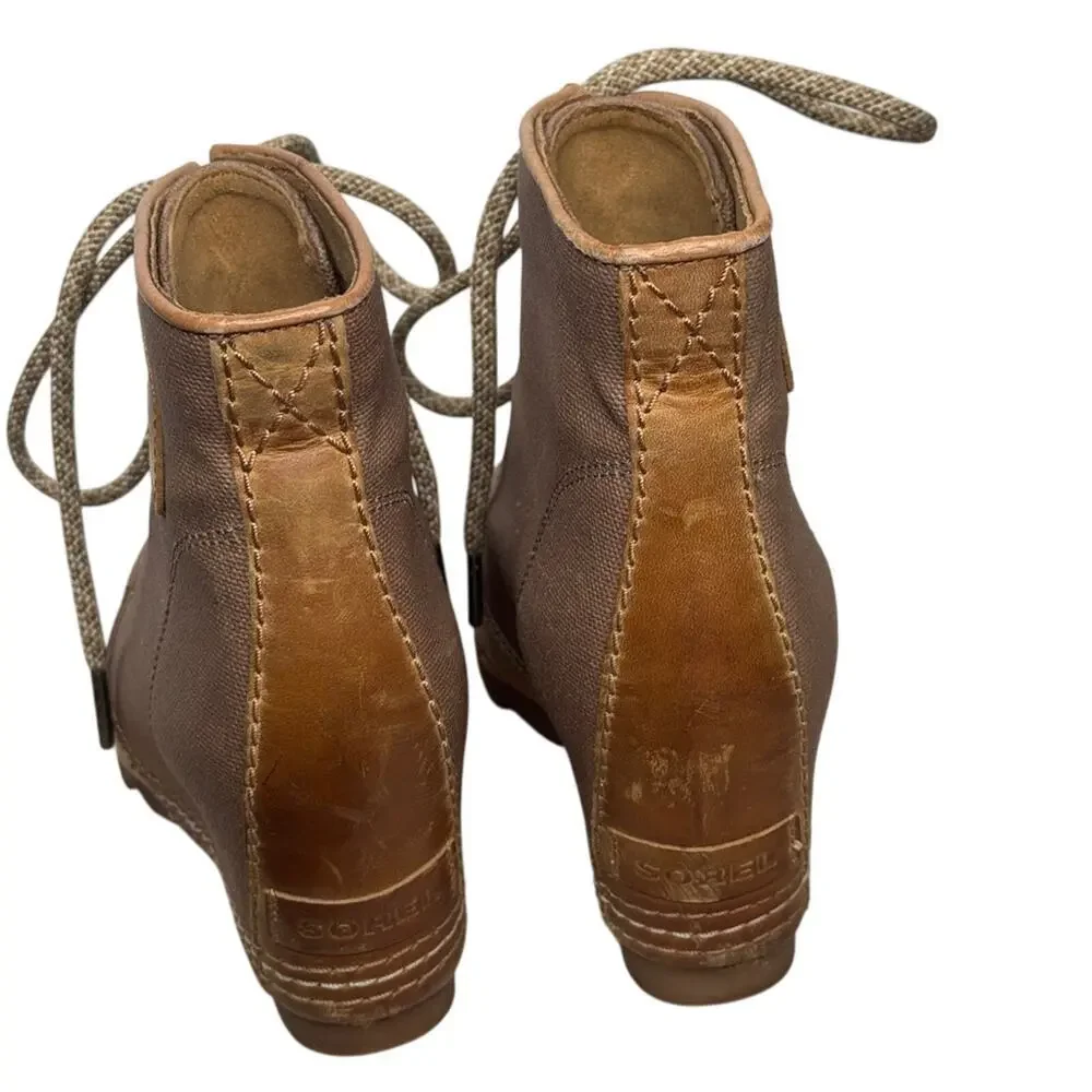 Sorel Joan of Artic Wedge PDX Women's Canvas Leather Ankle Boot Size 5.5